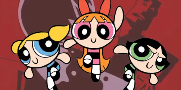 Die Powerpuff Girls mit Professor Utonium im Rücken