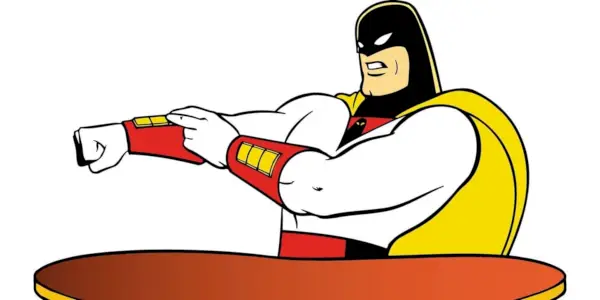 Space Ghost vor weißem Hintergrund
