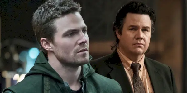 카메라를 바라보고 있는 Josh McDermitt와 함께 바라보는 Stephen Amell의 합성 이미지