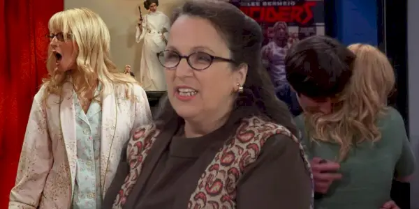Kolaż przedstawiający aktorkę Carol Ann Susi, która podkładała głos pani Wolowitz, obok Bernadette i Howarda w „Teorii wielkiego podrywu”