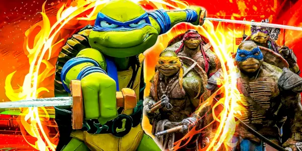 Leonardo z Teenage Mutant Ninja Turtles Mutant Mayhem i żółwie z epoki Michael Bay TMNT