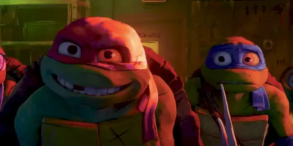 Raphael uśmiecha się, a Leonardo wygląda na zaniepokojonego w zwiastunie TMNT: Mutant Mayhem