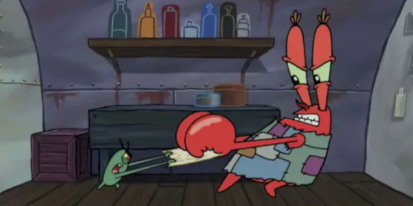 Boj pána Krabsa a planktónu o tajný recept na karbonátky Krabby v SpongeBob SquarePants