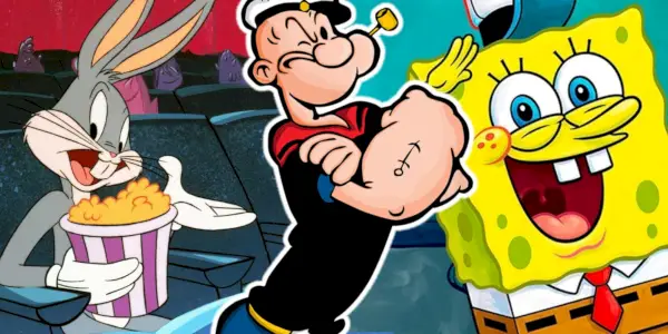 Koláž známych kreslených postavičiek Bugs Bunny, Popeye a Spongebob Squarepants.