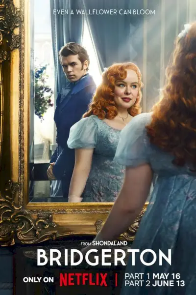 ペネロープ・フェザリントンが鏡を見つめているブリジャートン シーズン 3 ポスター