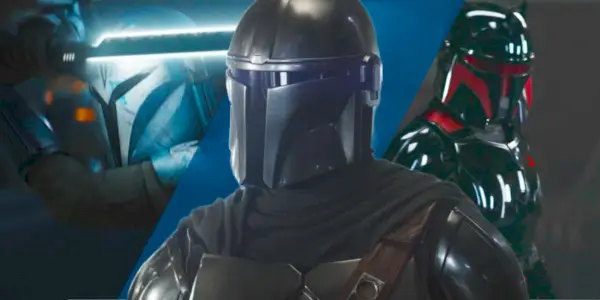 Din Djarin, Bo-Katan y Moff Gideon en el final de la temporada 3 de Mandalorian