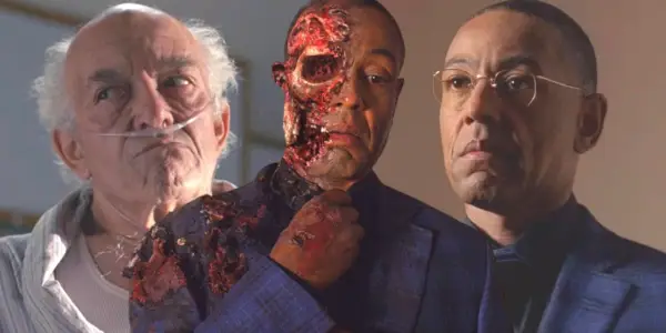 Plans d'Hector Salamanca et de Gus Fring quelques instants avant leur mort dans Breaking Bad, centrés sur Gus ajustant sa cravate après l'explosion.