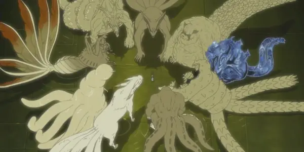 Bestas com Cauda de Naruto reunidas em círculo