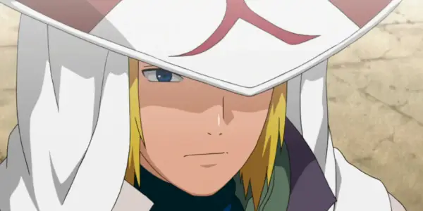 Minato som Hokage i Naruto med ansiktet overskygget av hokage-hatten