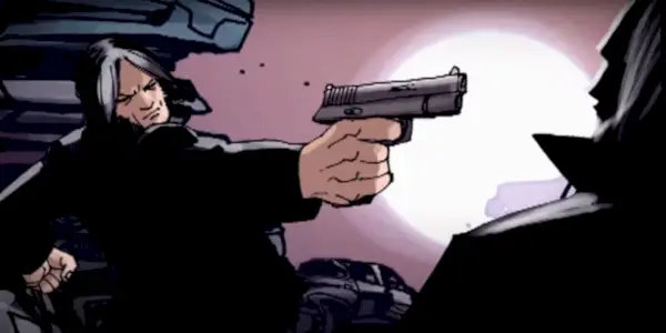 L'agente Shepard punta una pistola