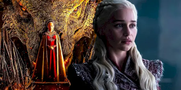 Image mixte montrant Rhaenyra dans La Maison du Dragon et Daenerys dans Game of Thrones.