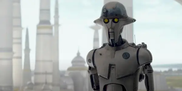 Droid so svetelným mečom Huyang z Ahsoky.
