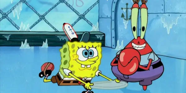 SvampeBob Firkant og Mister Krabs ser glade ud på is