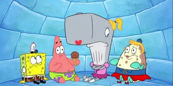 SpongeBob, Patrick, Pearl og Mrs. Puff låst inde i en fryser på SpongeBob SquarePants