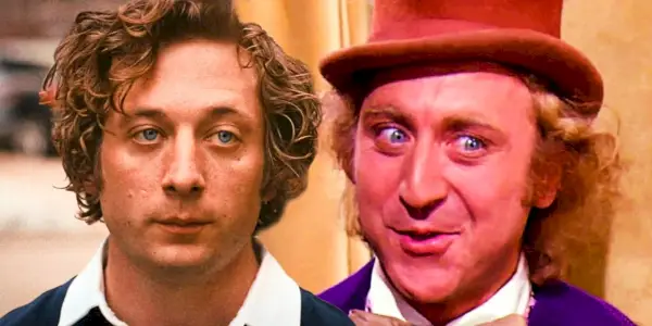 Mischbild von Jeremy Allen White in „Der Bär“ und Gene Wilder in „Willy Wonka und die Schokoladenfabrik“.