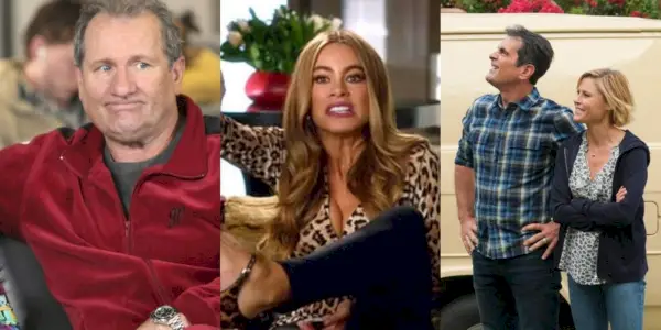 Trzy podzielone obrazy Jaya, Glorii i Dunphych z Modern Family