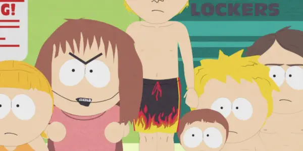 Kenny di South Park senza cappuccio in Broadway Bro Down