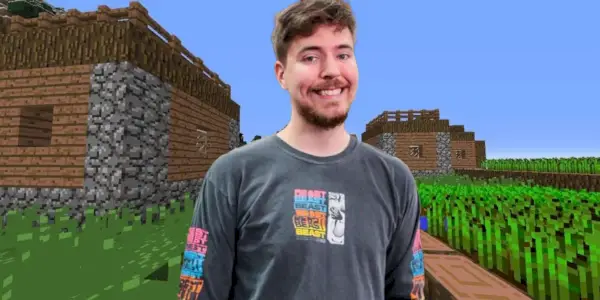 MrBeast מחייך מול תמונת Minecraft