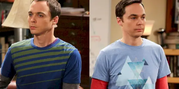 Et delt billede viser Jim Parsons i den første og sidste sæson af The Big Bang Theory