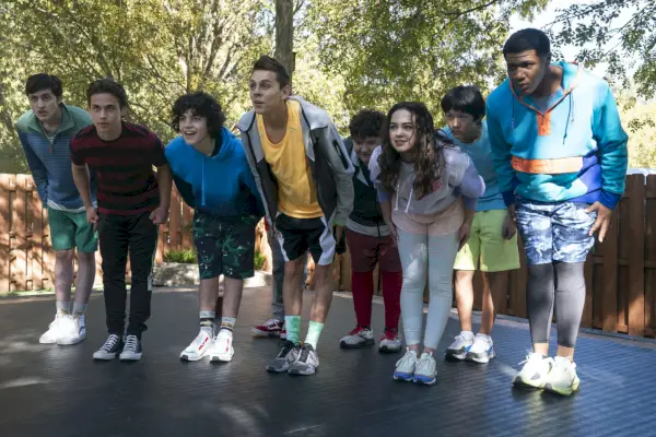 cobra kai säsong 5, gianni decenzo som demetri, tanner buchanan som robby keene, griffin santopietro som anthony larusso, jacob bertrand som eli 'hawk' moskowitz, aedin mincks som mitch, mary mouser som samantha larusso, nathaniel oh som nate as, khalil everage chris