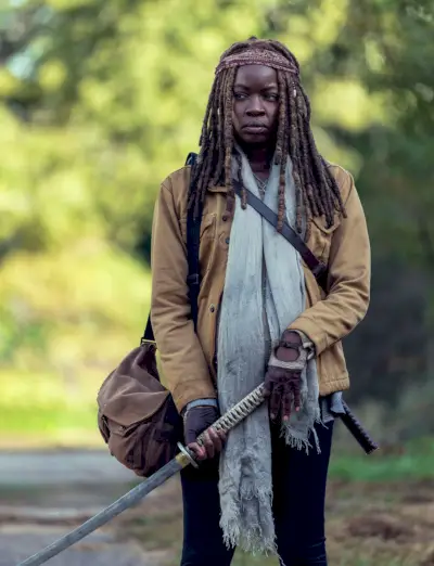 danai gurira com a Michonne, the walking dead, temporada 9, episodi 14