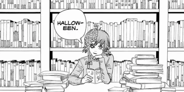 Cosmo v knihovně v komiksu Chainsaw Man