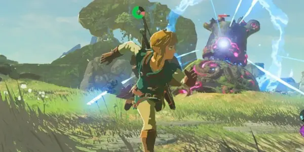 Link fuyant un gros monstre dans Breath of the Wild