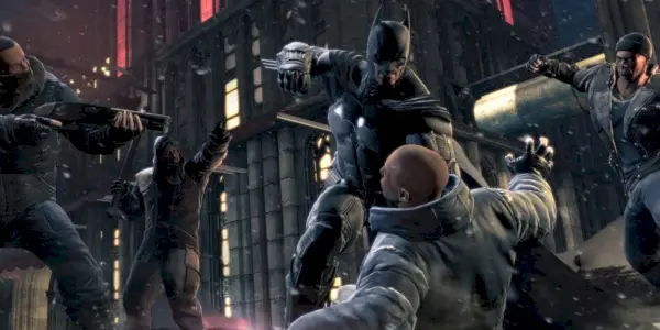 Batman combattant un groupe de voyous dans Arkham Origins.