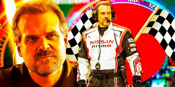 Imagen fusionada de David Harbour y su personaje Jack Salter en Gran Turismo