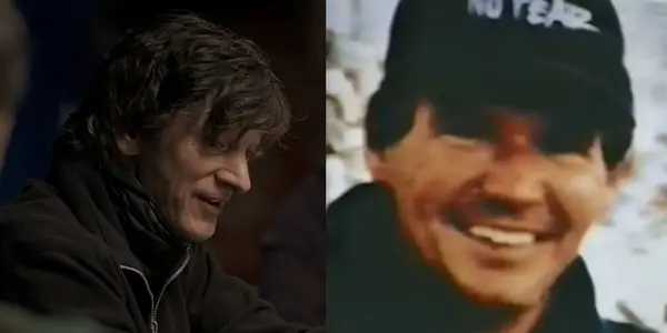 John Hawkes as Doug Hansen in Everest alongside a real life photo