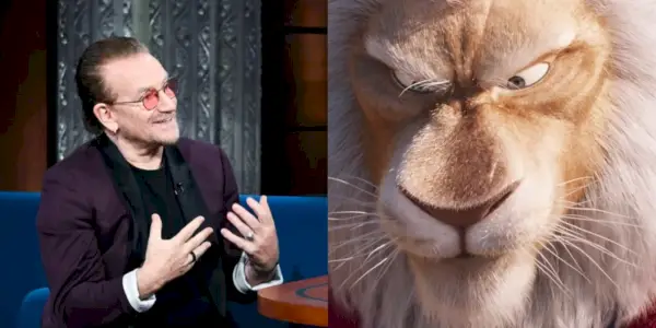 Rozdelený obraz Bona v Late Night TV a Clay v Sing 2