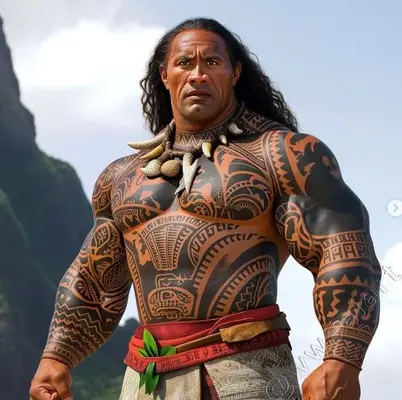 Dwayne'as Johnsonas įsivaizduoja kaip epiškai atrodantis maui gyvo veiksmo „Moana Art“