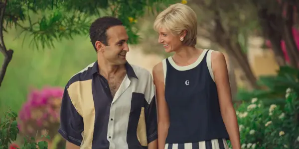 Khalid Abdalla comme Dodi, Elizabeth Debicki comme princesse Diana, la couronne saison 6