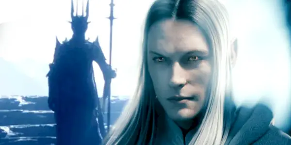 Sauron ne Il Signore degli Anelli, il prologo degli Anelli del Potere a sinistra e Annatar nel gioco L'Ombra di Mordor a destra.