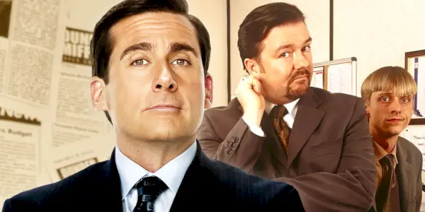 Steve Carell dans le rôle de Michael Scott et Ricky Gervais dans le rôle de David Brent dans The Office