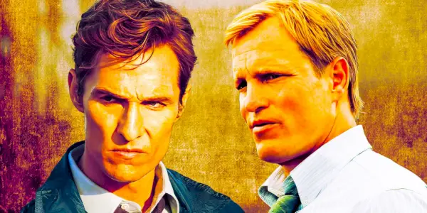 Matthew McConaughey ako detektív Rust Cohle a Woody Harrelson ako detektív Marty Hart z True Detective Season 1