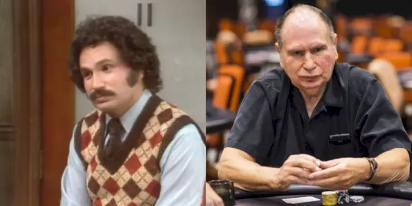 Ein geteiltes Bild von Gabe Kaplan bei Welcome Back Kotter und beim Pokern in einem Turnier